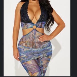Fashion Nova multi-color Mesh Jumpsuit Set